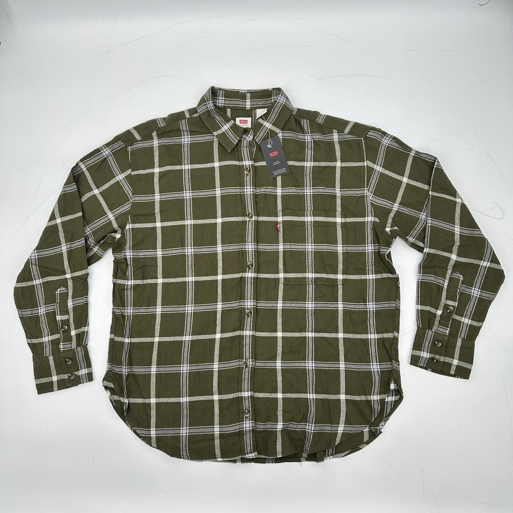 NWT Levi's Men's Soft Flannel Shirt M Green Plaid Relaxed Fit Gorpcore Cabincore